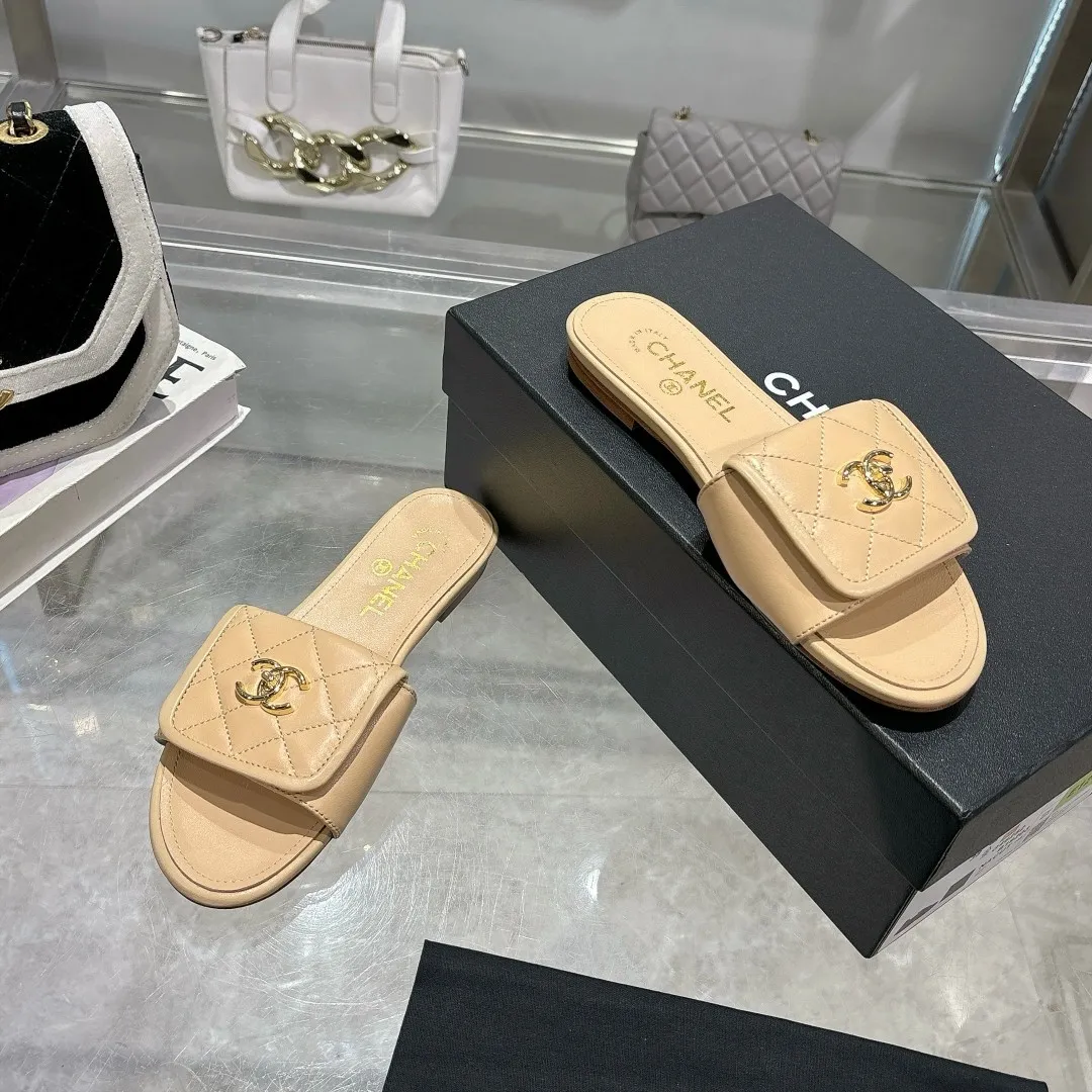 👟👟Ex-factory price 360👟👟 Genuine leather sole +40 Chanel Chanel 25C new women's double C schoolbag buckle flat sandals, fabric sheepskin, color: black: white: pink: apricot, code number: 5-40 (customized 41 42 43 customized non-returnable): rubber sole leather sole +40